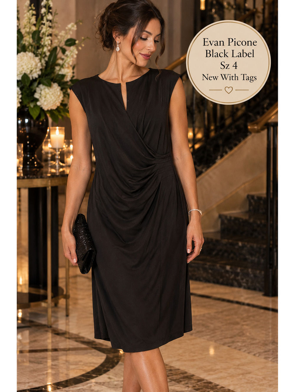 New With Tags | Black Label by Evan Picone | 4 | Black Wrap Dress